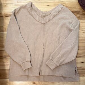 aerie Ribbed V-Neck Sweater in Beige